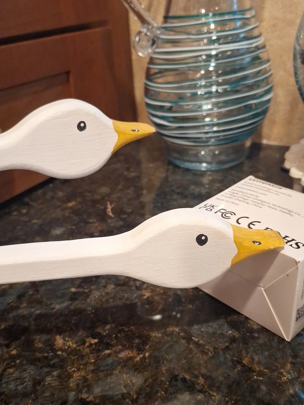 Vtg. Handmade White Wooden Goose Towel Holder with Oak Mount - Home Accents